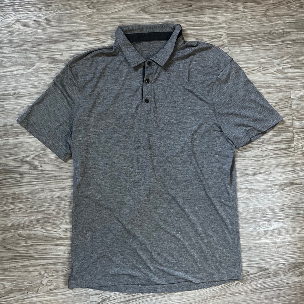 Lululemon Evolution Polo Shirt Mens Heathered Charcoal Grey Short Sleeve Golf L
